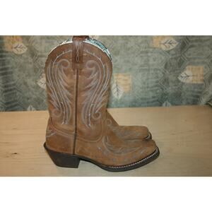Ariat Brown/Blue Western Women's Leather Boots Square Toe 6.5 B